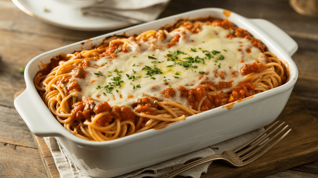 baked cream cheese spaghetti casserole