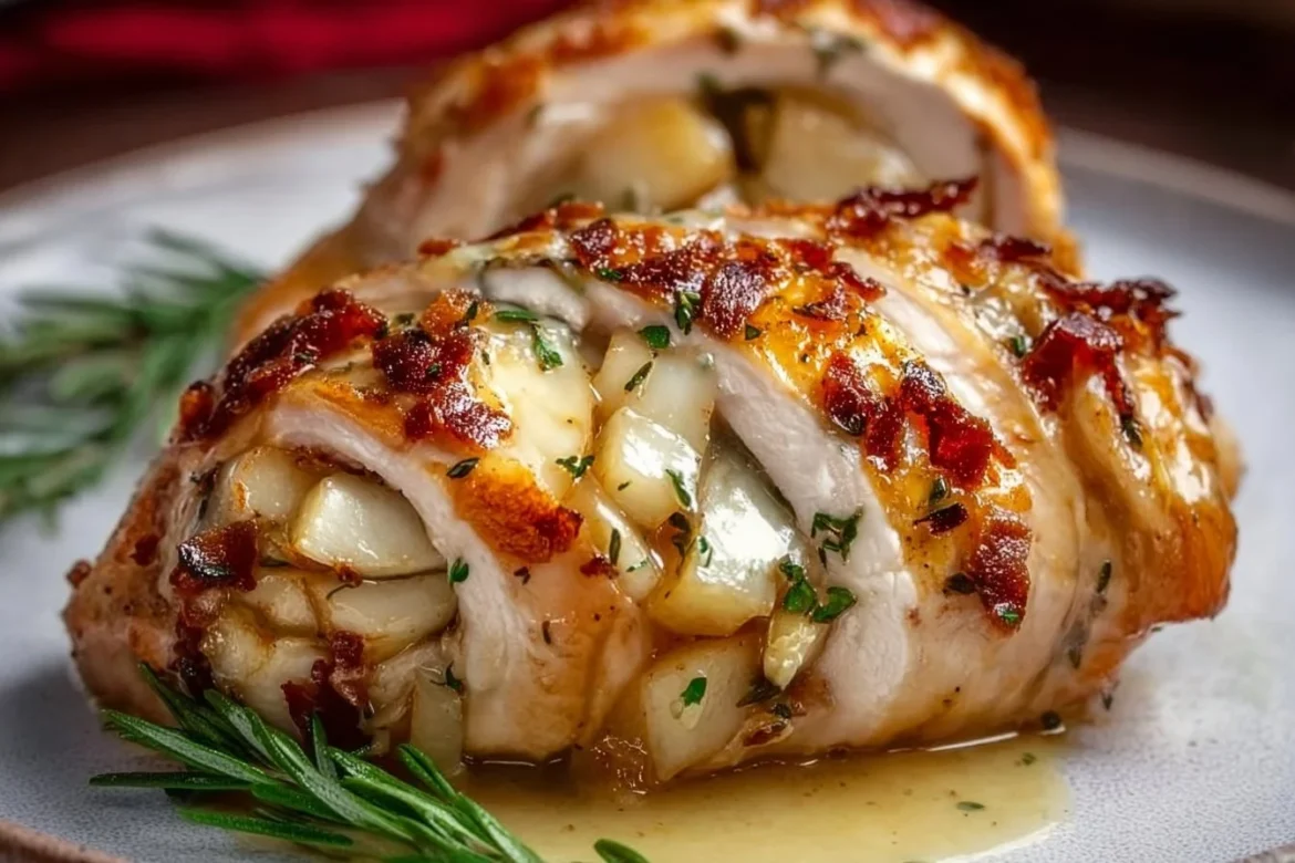 Apple and Brie Stuffed Chicken recipe with sliced apples and creamy brie cheese