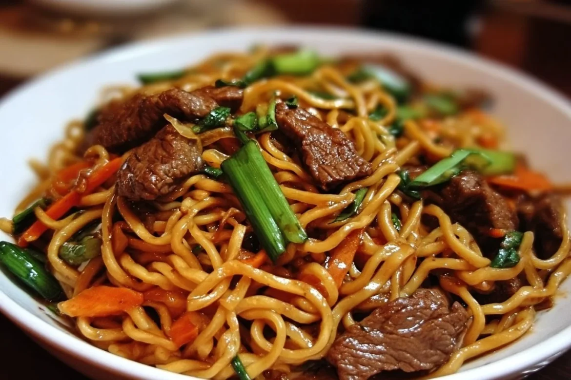 Delicious Beef Chow Mein with vegetables and noodles served in a bowl