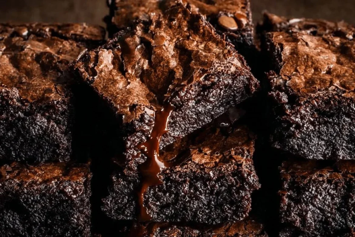 Delicious gooey brownies topped with chocolate and walnuts