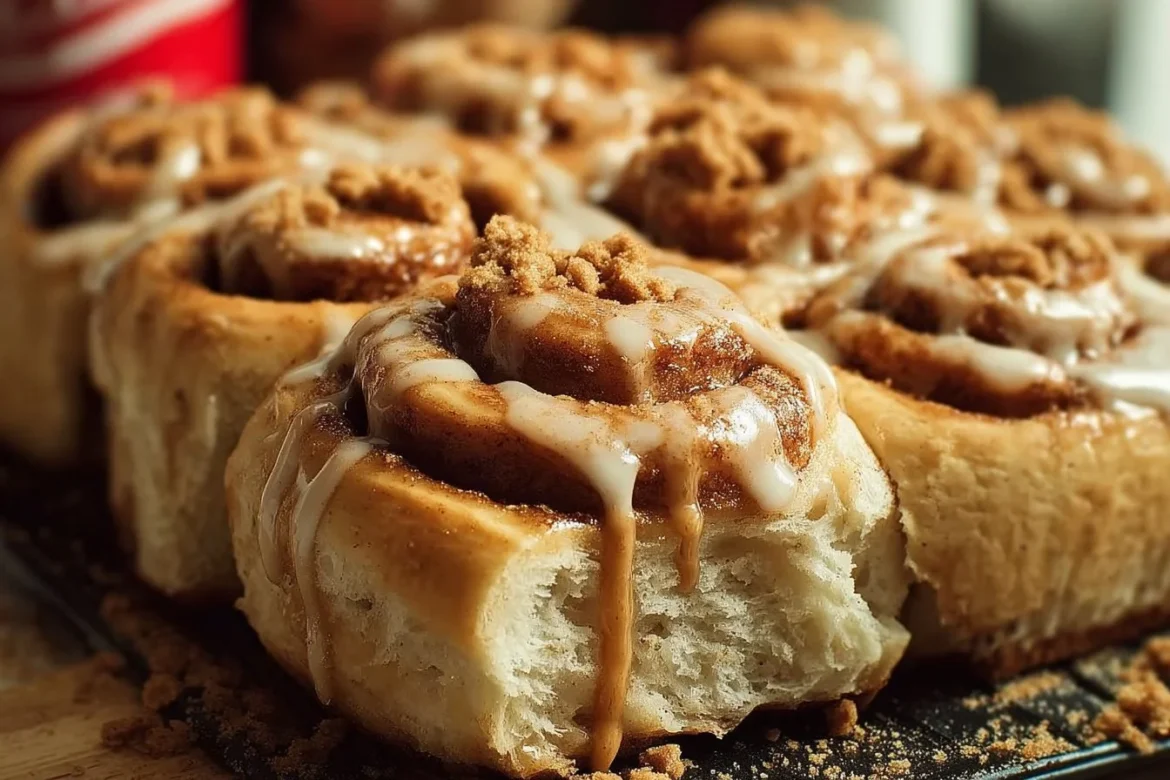 Homemade Biscoff cookie butter cinnamon rolls on a baking tray.
