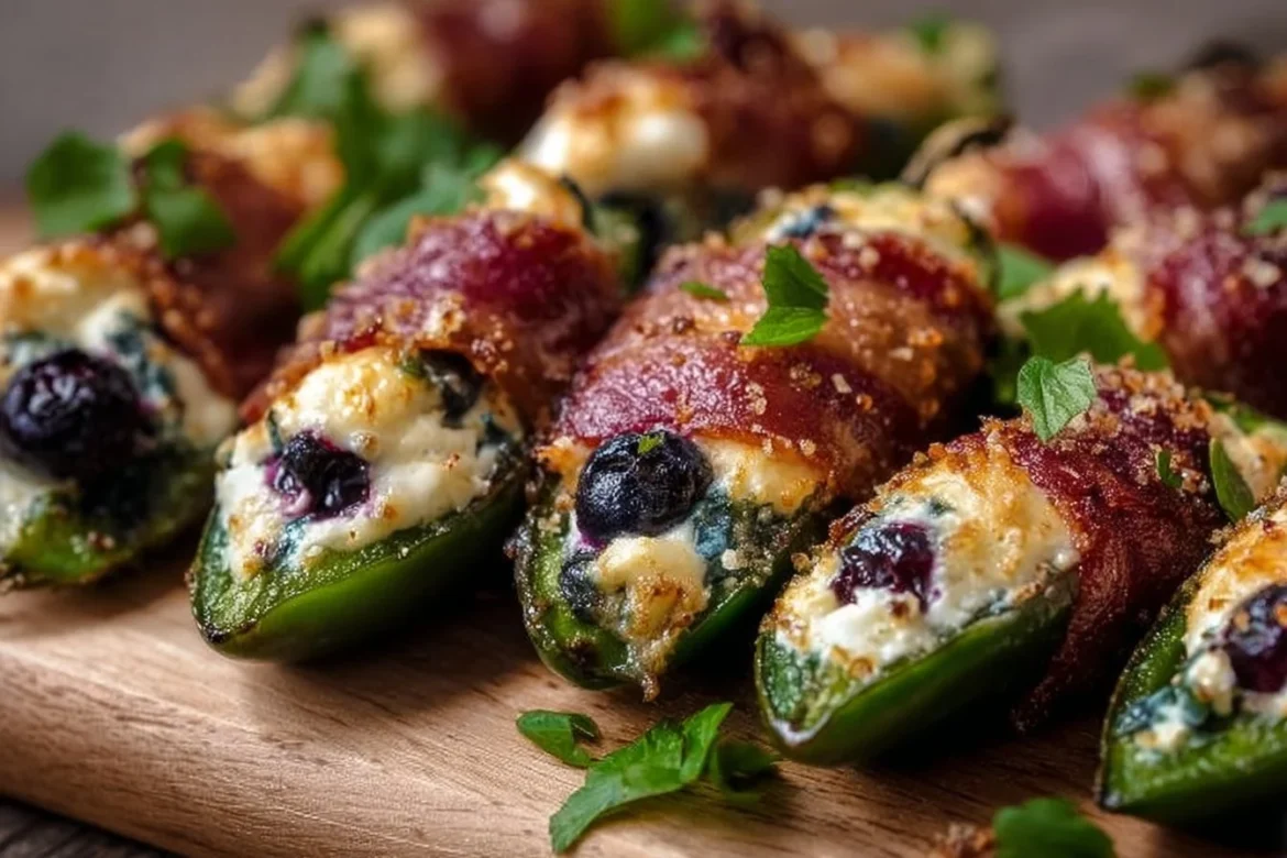 Delicious Blueberry Brie Jalapeño Poppers served on a platter