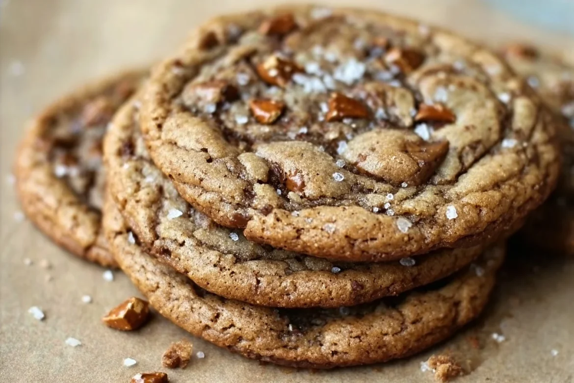 Delicious brown butter coffee toffee cookies with a rich, golden texture.