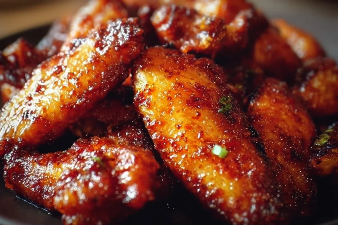 Delicious brown sugar pineapple wings garnished and ready to serve.