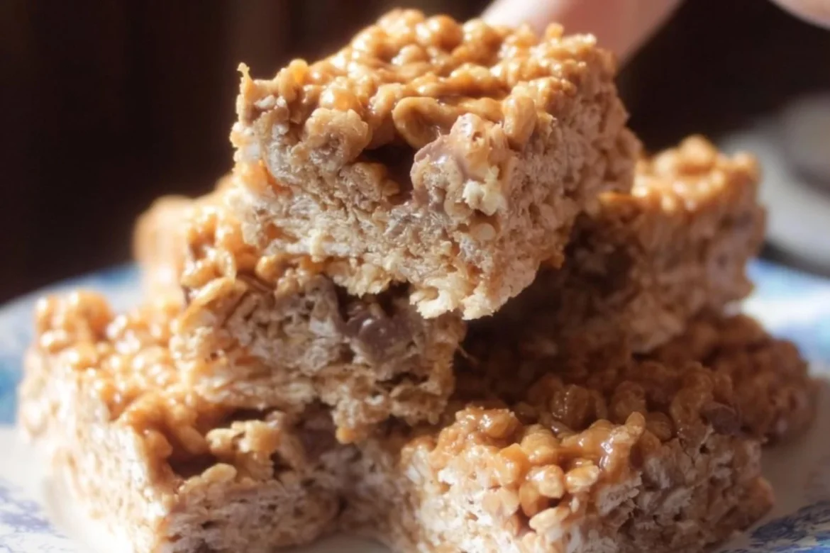 Delicious Butterfinger Krispie Treats with chocolate and rice cereal