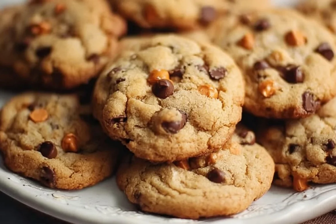 Delicious butterscotch chocolate chip cookies on a cooling rack