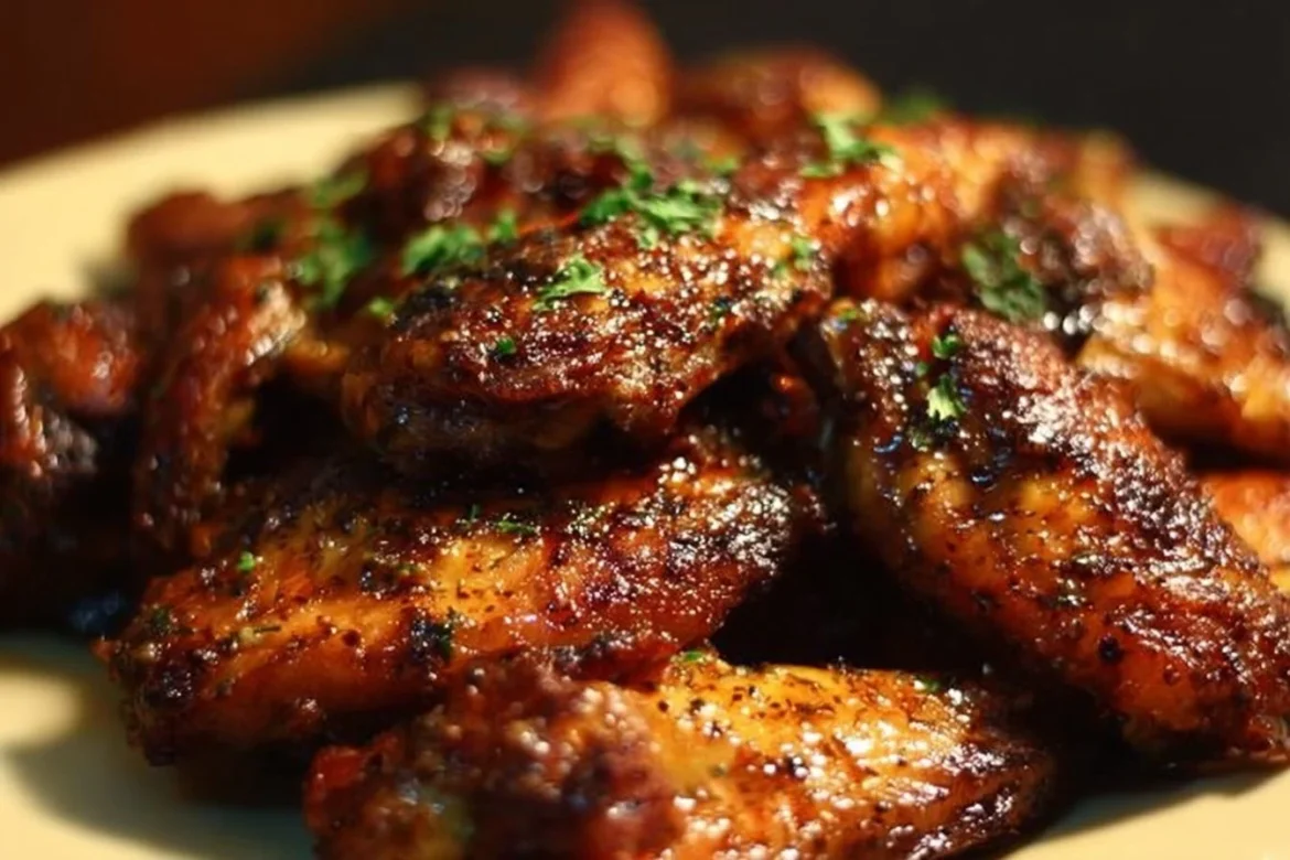 Delicious Cajun Brown Sugar Wings garnished with green onions and served on a platter.