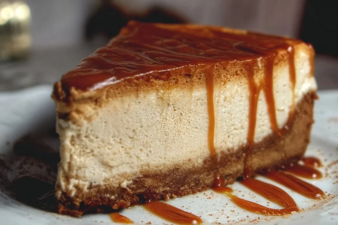 Delicious Caramel Macchiato Cheesecake with a coffee and caramel topping
