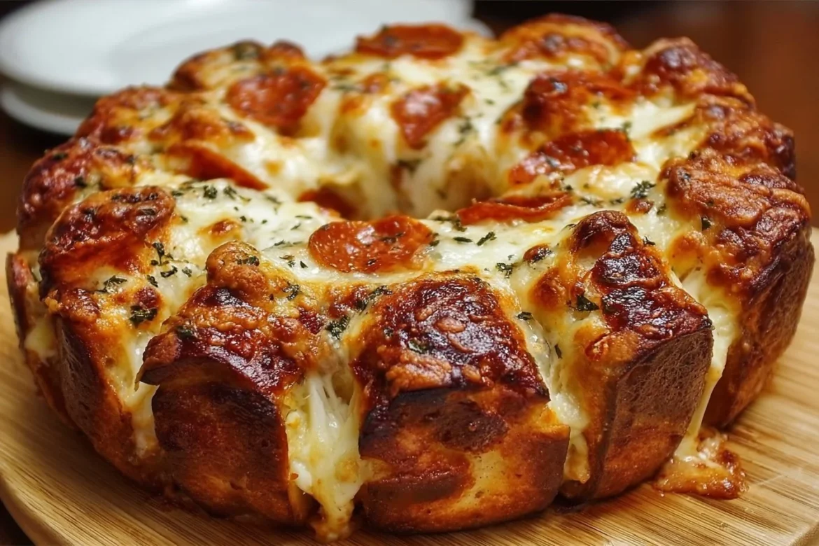Cheesy pull apart pizza bread, a delicious appetizer for gatherings and parties.