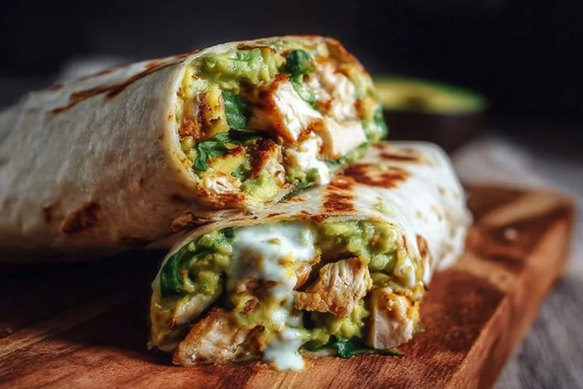 Delicious Chicken Avocado Burrito with fresh ingredients wrapped in a tortilla