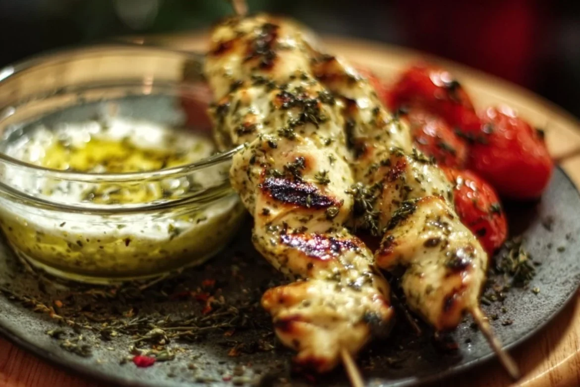 Delicious Chicken Souvlaki skewers grilled to perfection.