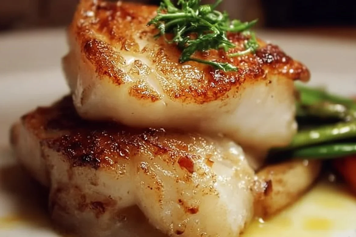 Delicious Chilean Sea Bass fillet served with vibrant vegetables.