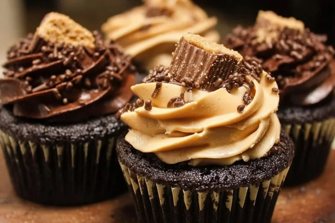 Delicious Chocolate Peanut Butter Cupcakes with creamy frosting
