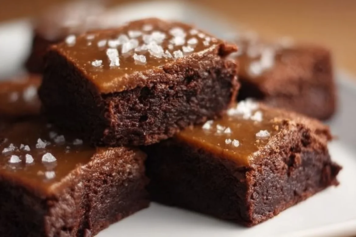 Delicious chocolate salted butterscotch brownies served on a plate