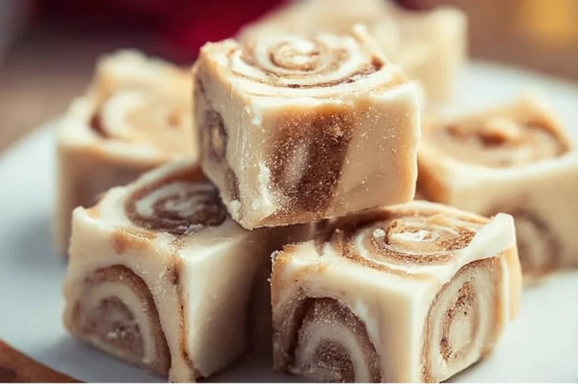 Delicious cinnamon roll fudge served on a plate