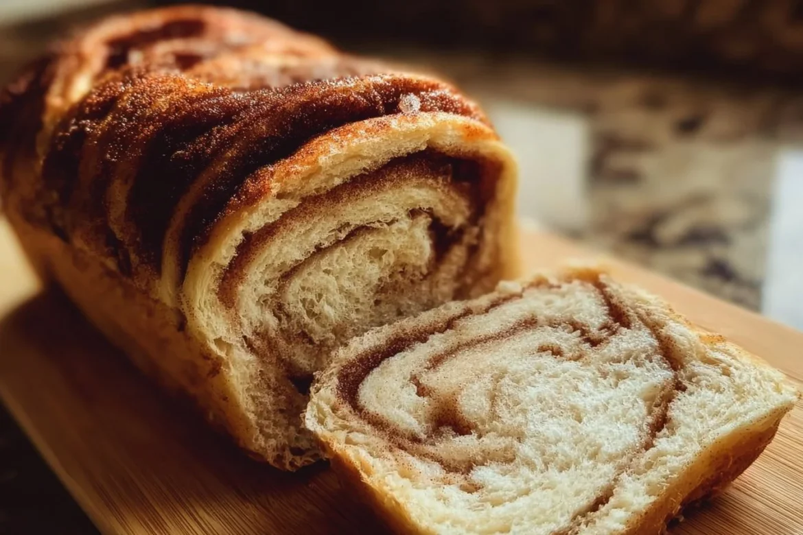 Freshly baked cinnamon swirl bread with a delicious cinnamon filling