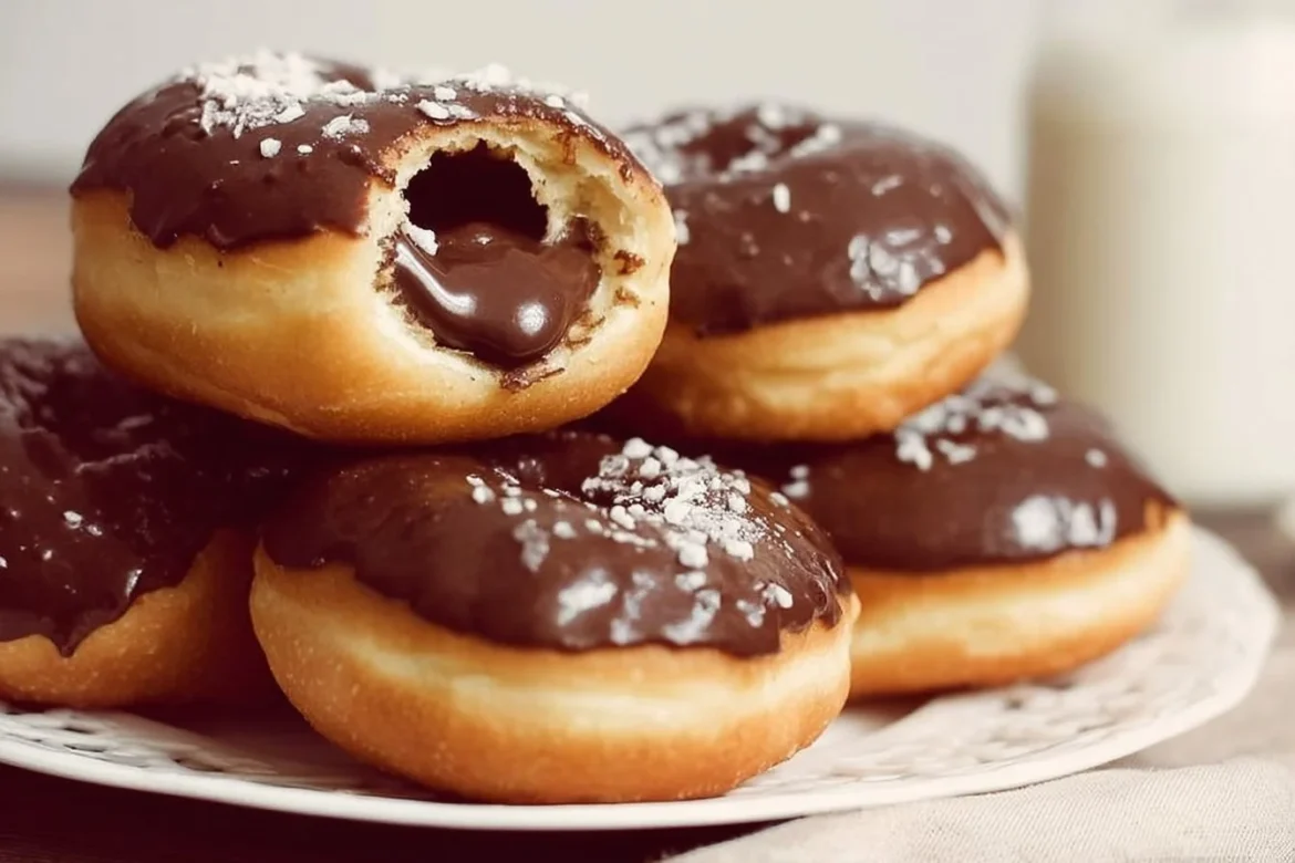 Classic dark chocolate filled doughnuts with a rich chocolate filling