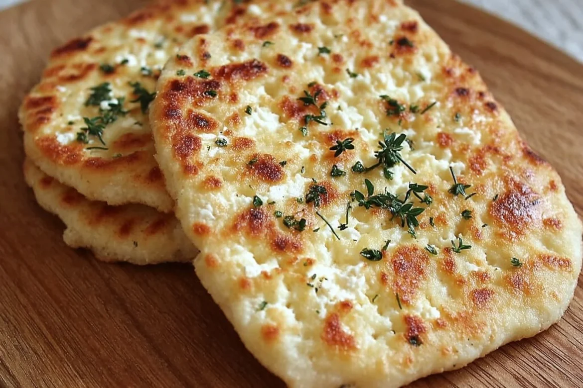 A plate of homemade Cottage Cheese Flatbread with fresh toppings.