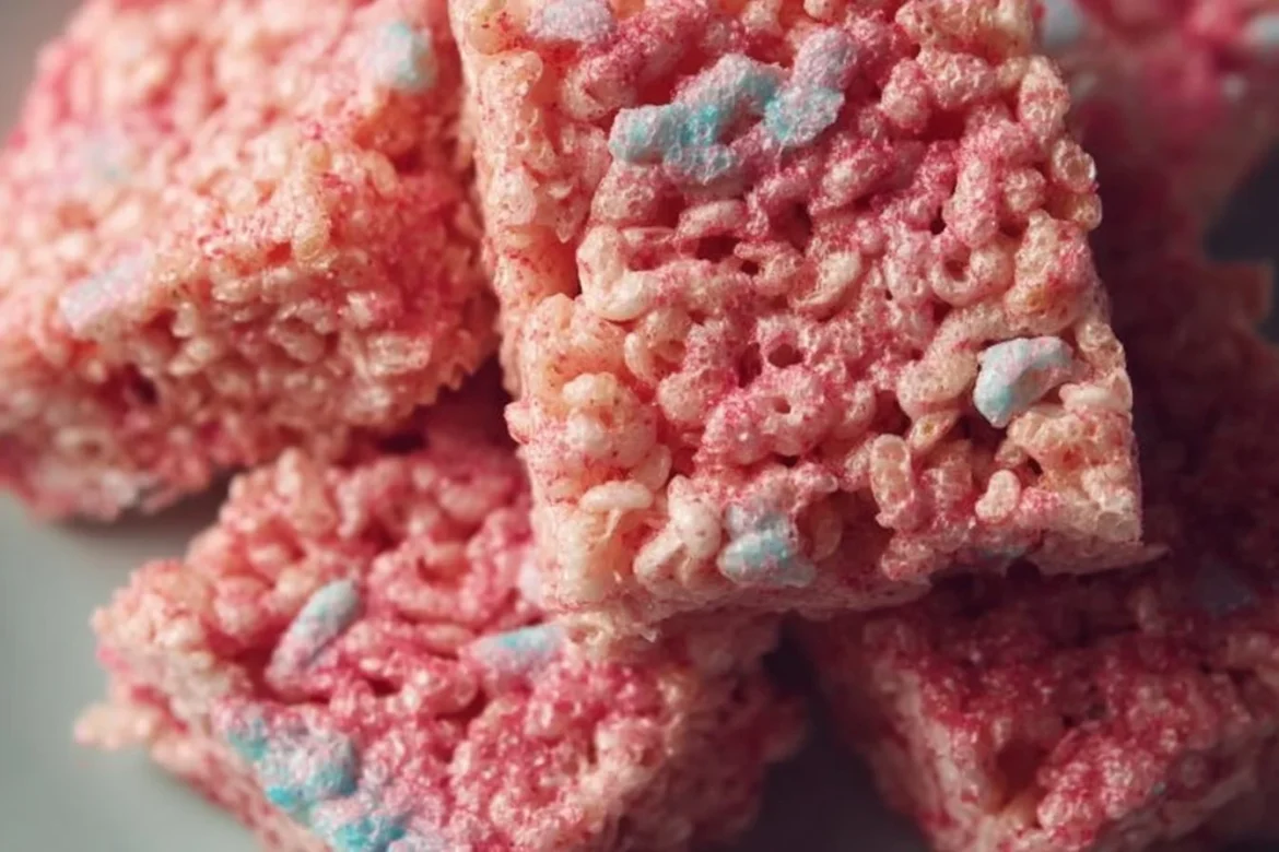 Colorful Cotton Candy Rice Krispy Treats displayed on a plate