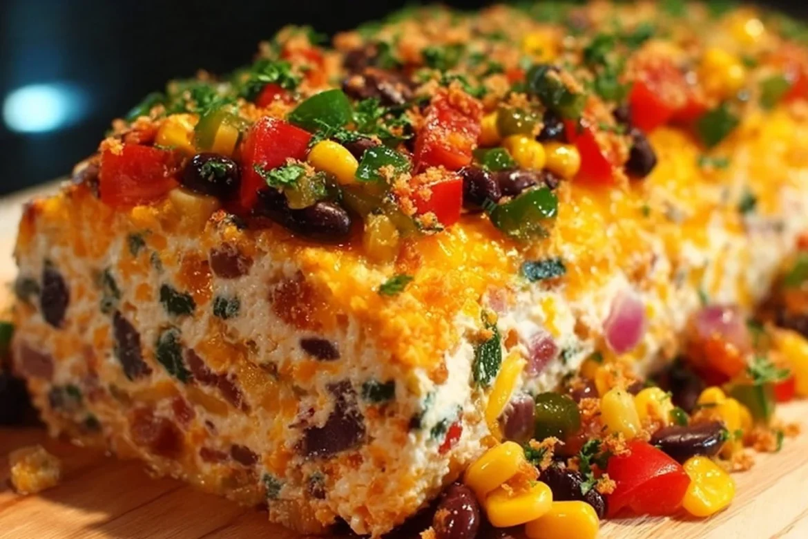 Cowboy Caviar Jalapeno Popper Cheese Log served on a wooden platter.