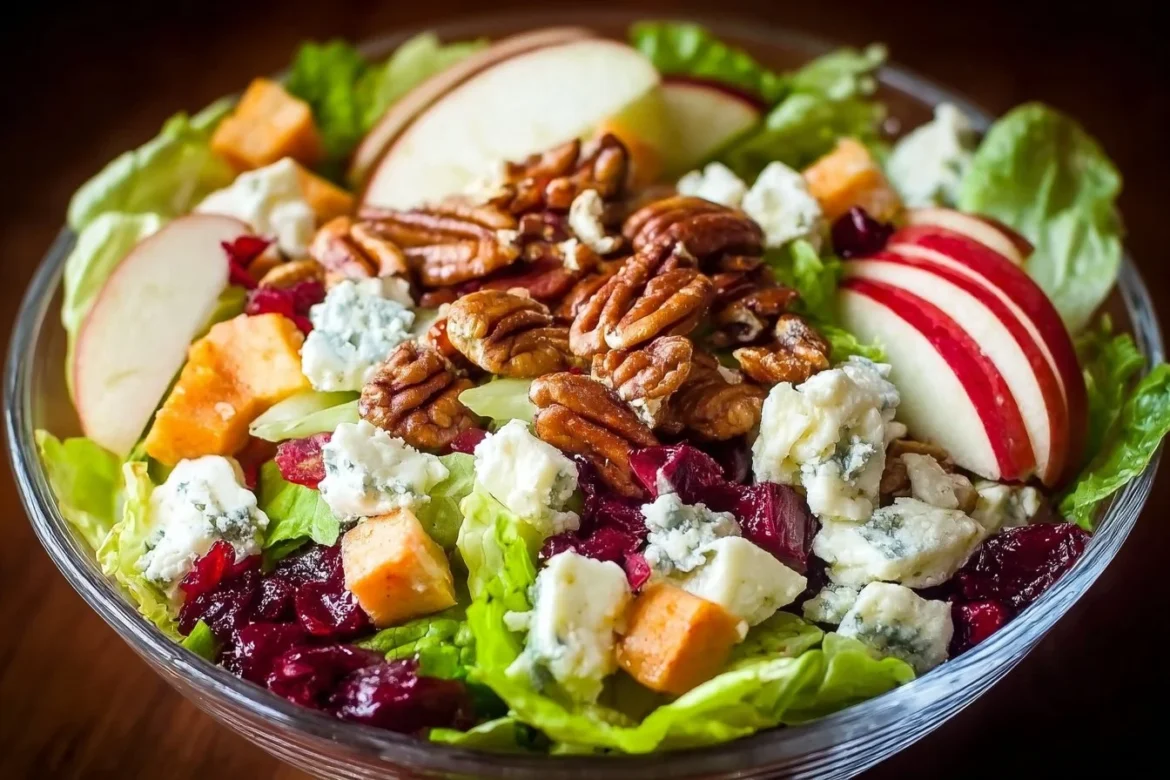 Cranberry Apple Salad with blue cheese and cranberry-apple cider dressing