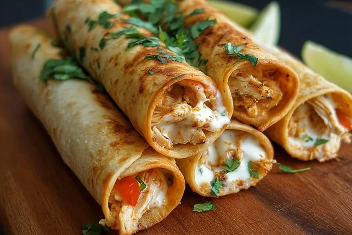Delicious Cream Cheese Chicken Taquitos served with salsa