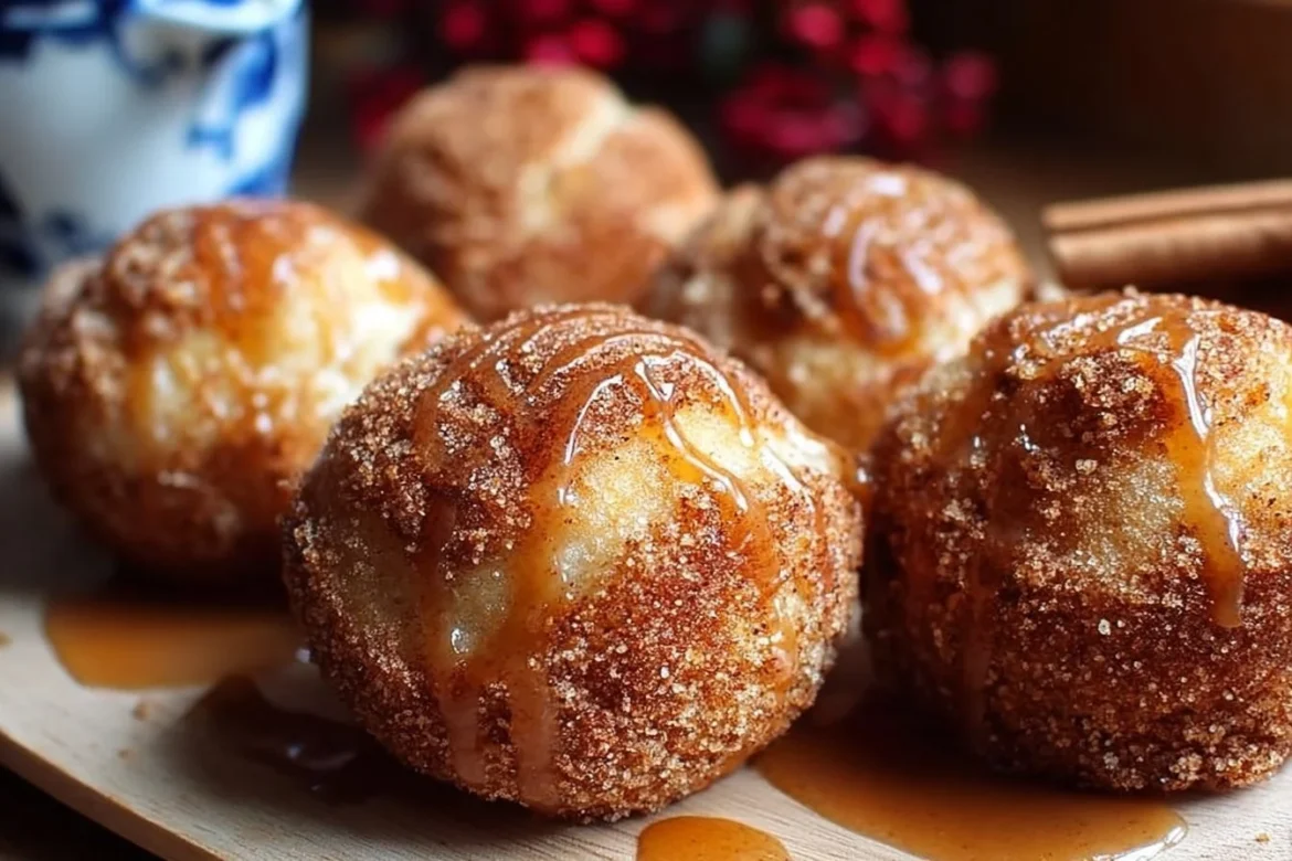 Crispy apple pie bombs filled with warm apple filling and served with a scoop of vanilla ice cream