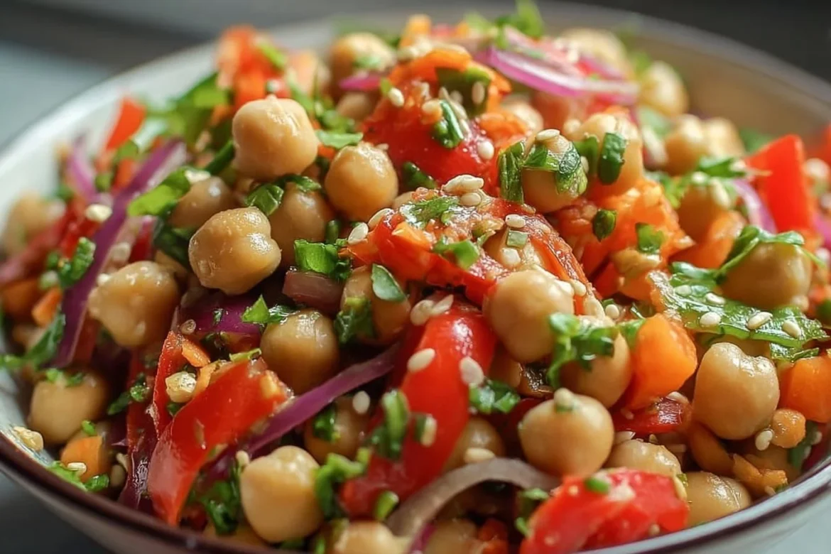 Delicious Crunchy Thai Chickpea Salad with fresh vegetables and herbs