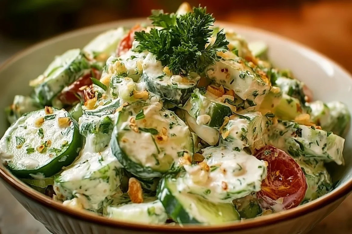 Cucumber Ranch Salad with fresh cucumbers and ranch dressing