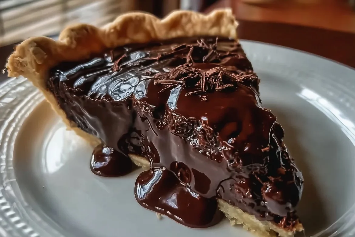 Decadent hot fudge pie with rich chocolate and a gooey fudge layer