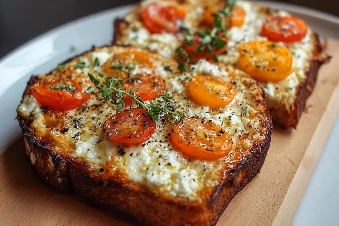 Easy Air Fryer Cottage Cheese Pizza Toast topped with fresh ingredients