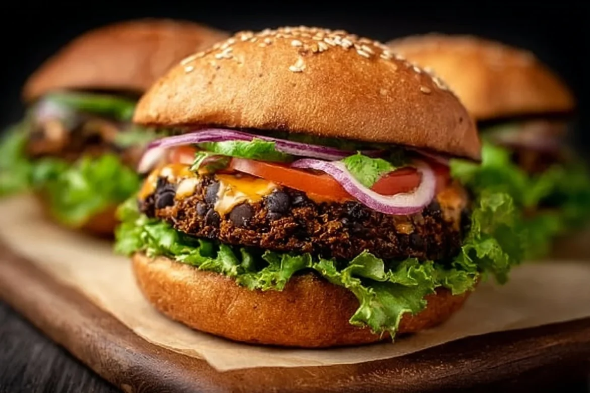 Delicious easy black bean burgers served on a plate