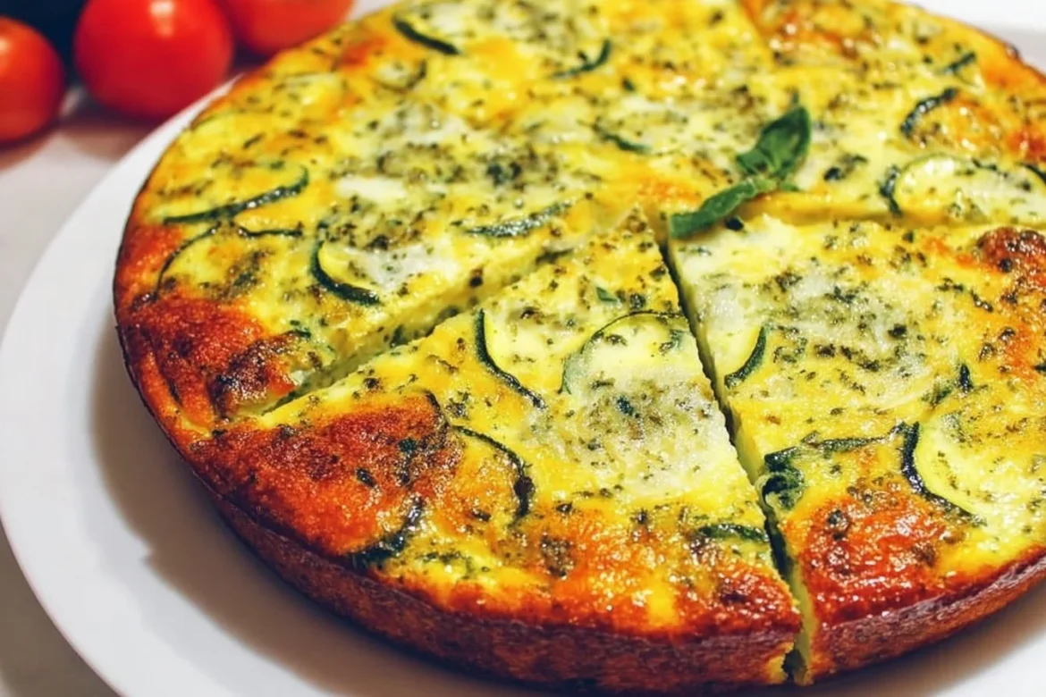 Flavorful basil crustless zucchini quiche served on a plate