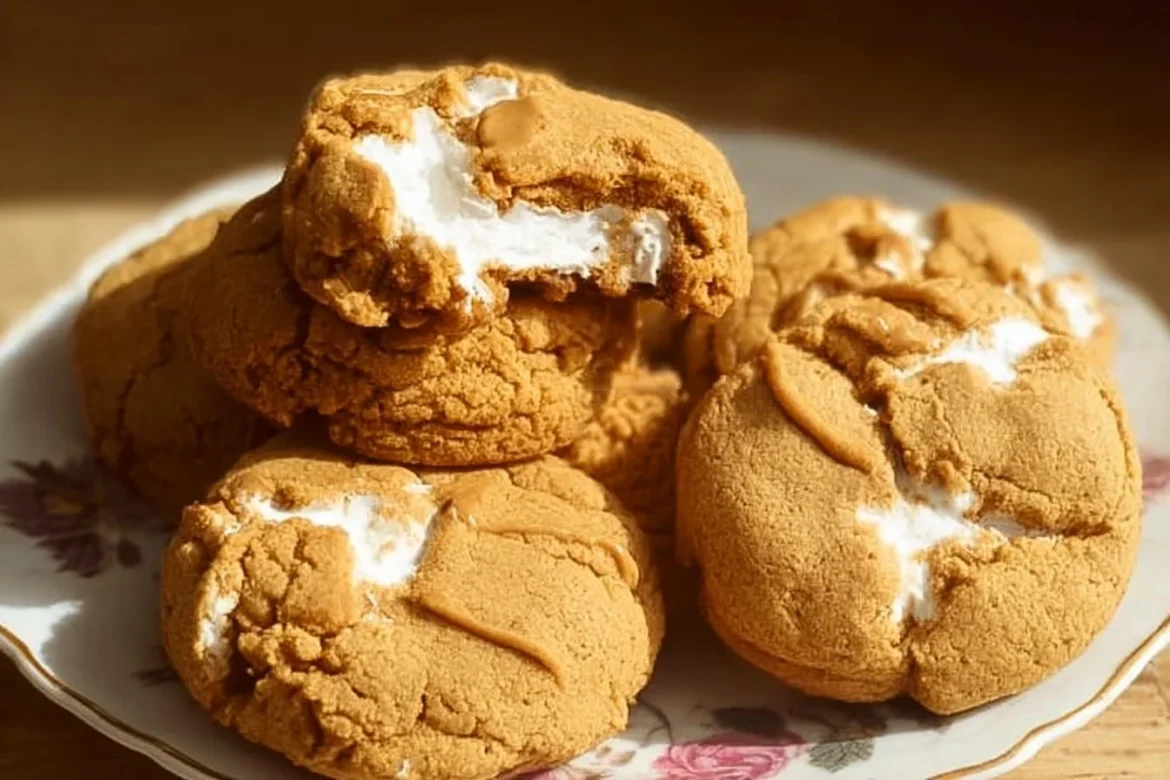 Delicious homemade Fluffernutter Cookies with marshmallow and peanut butter