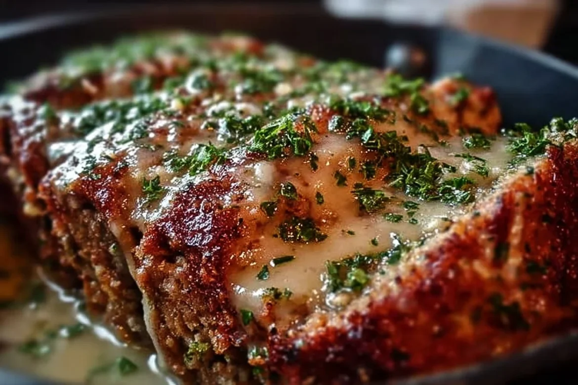 Delicious Garlic Parmesan Meatloaf served with a side of vegetables