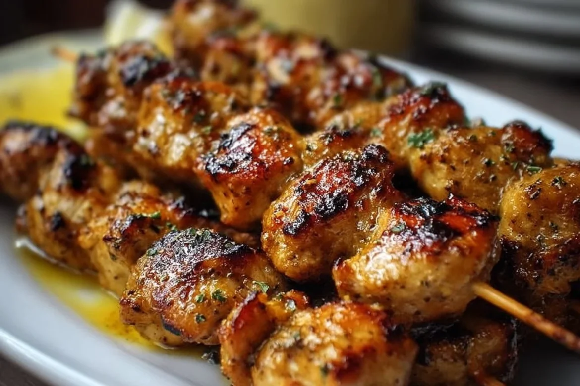 Grilled Cowboy Butter Chicken Skewers on a serving platter