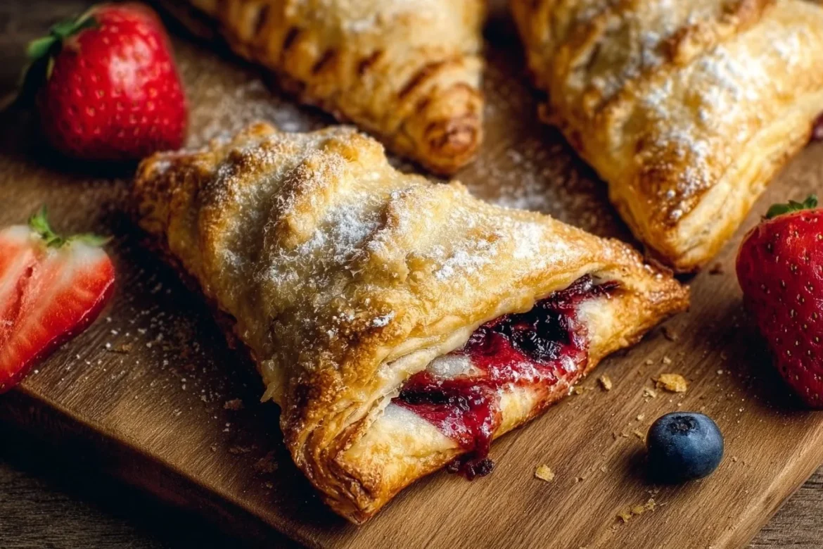 Freshly baked homemade berry turnovers with flaky crust and juicy filling