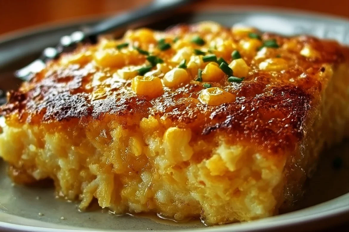 Delicious honey glazed corn casserole served in a dish