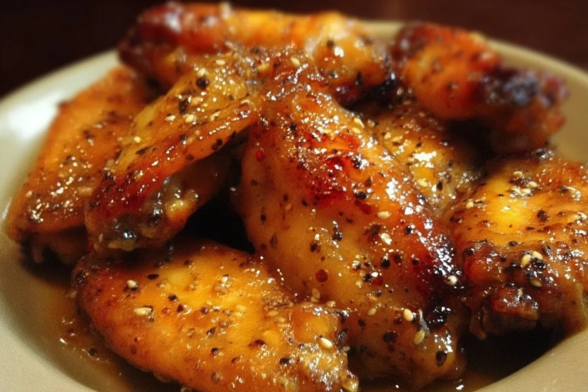 Delicious honey mustard chicken wings served on a plate with dipping sauce