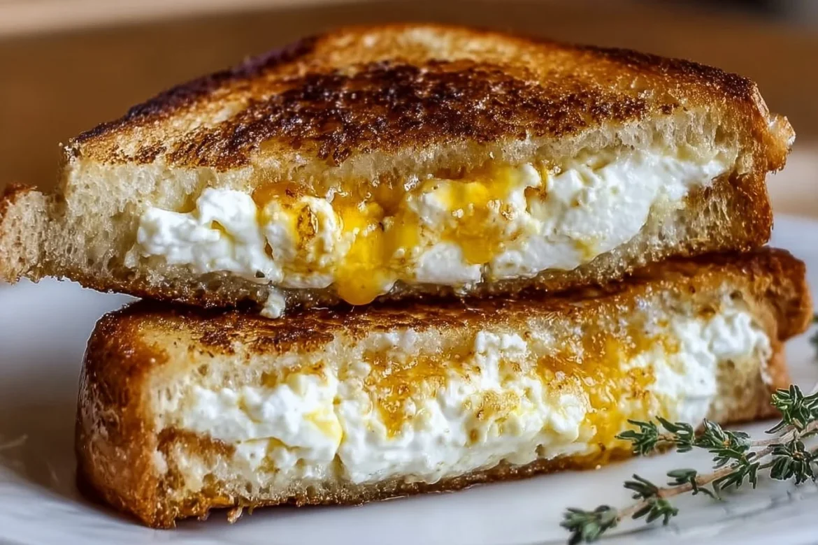 Delicious goat cheese grilled cheese sandwich drizzled with honey