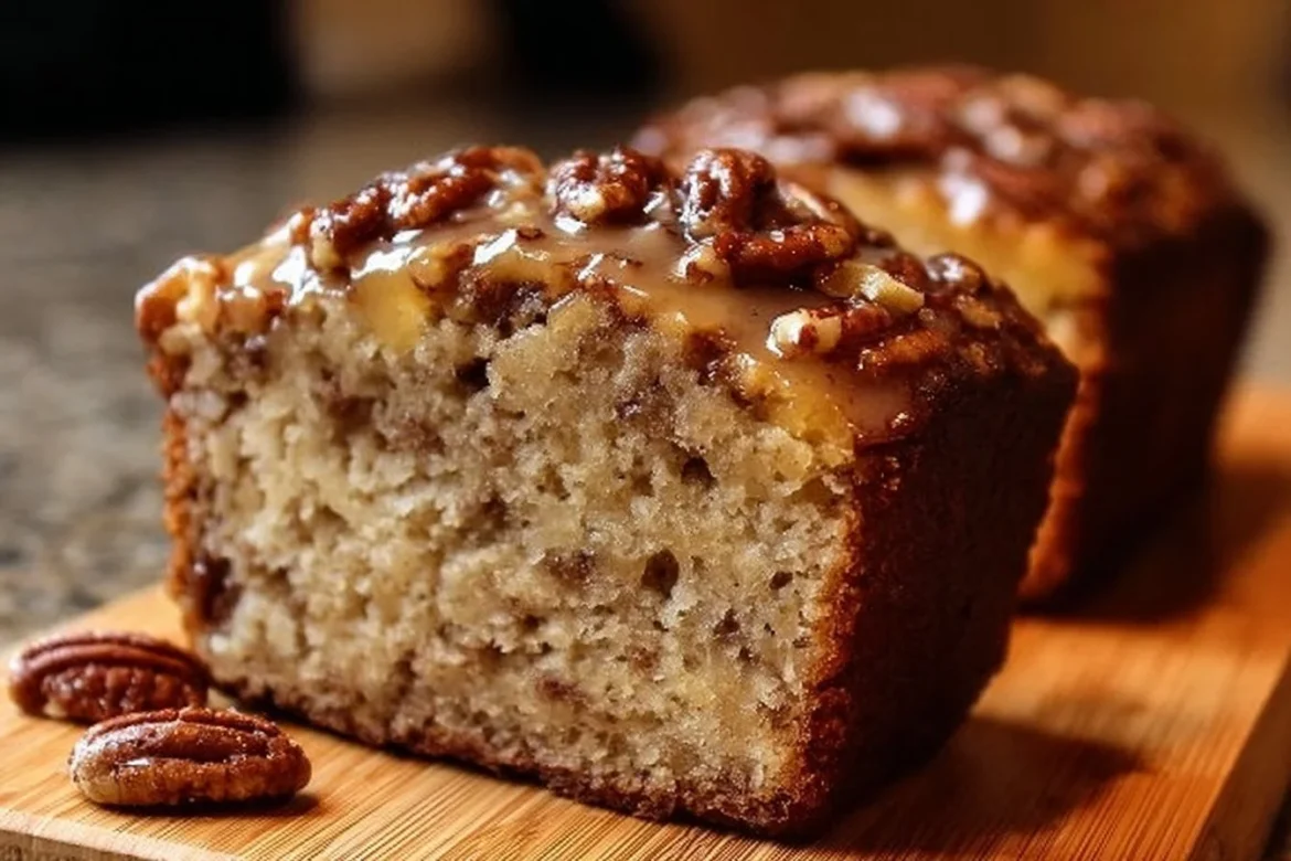 Freshly baked buttermilk pecan bread with a golden crust and pecans