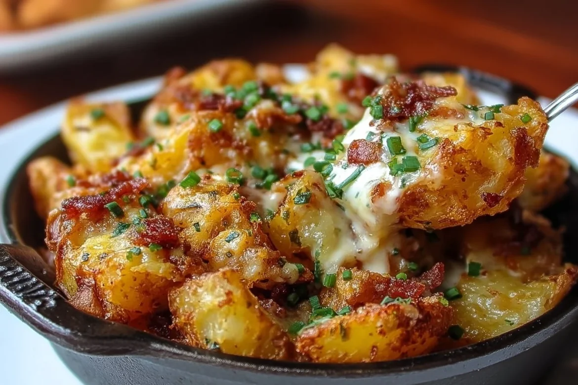 Irish Pub Nacho Potatoes topped with cheese and jalapenos
