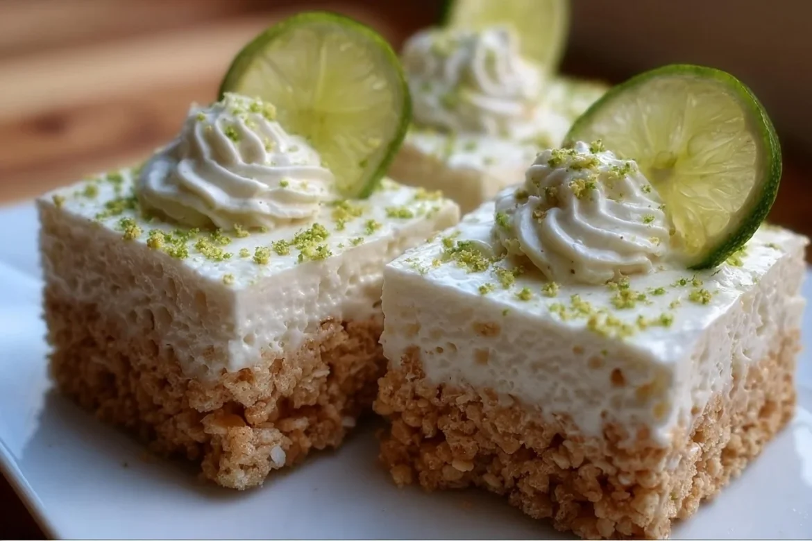 Delicious Key Lime Pie Rice Krispie Treats ready to be served