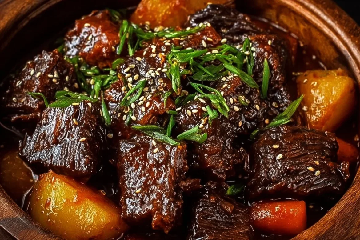 Delicious Korean Style Pot Roast served with vegetables and sauce