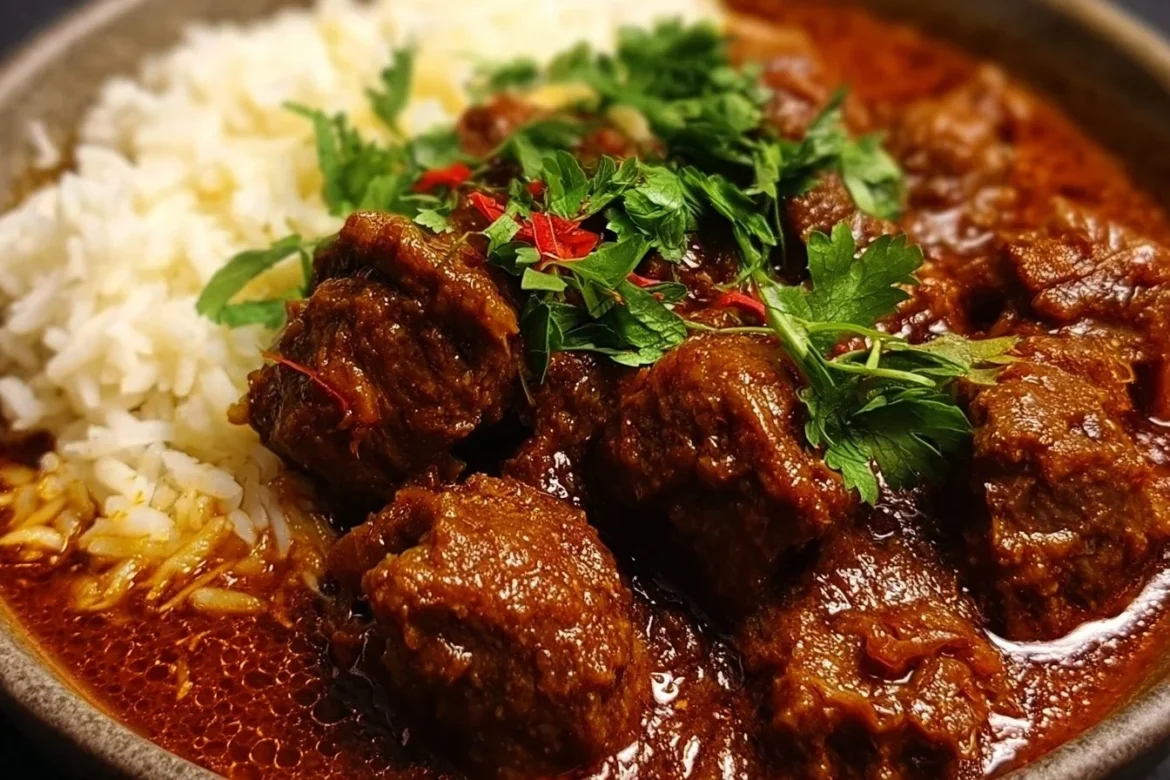 Delicious Lamb Madras Curry showcasing bold spices and tender meat.