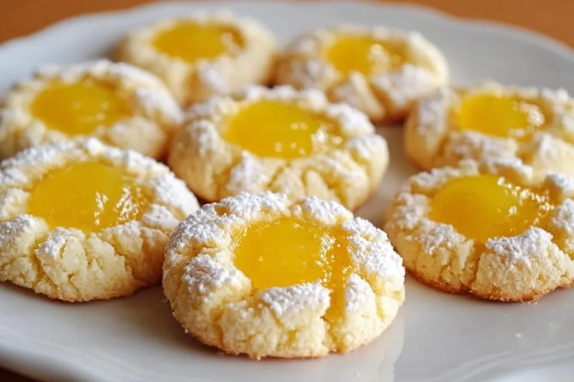 Lemon curd thumbprint cookies with a bright lemon filling