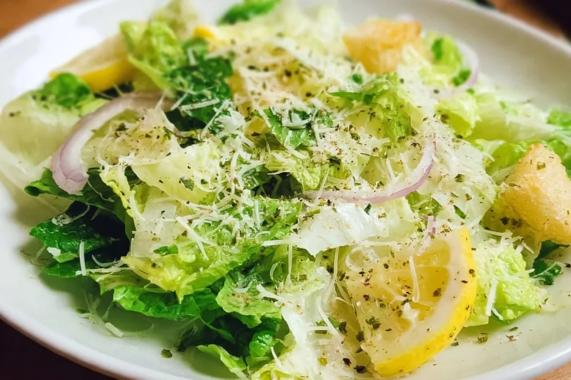 Fresh Lemon Parmesan Salad with greens, lemon, and parmesan cheese