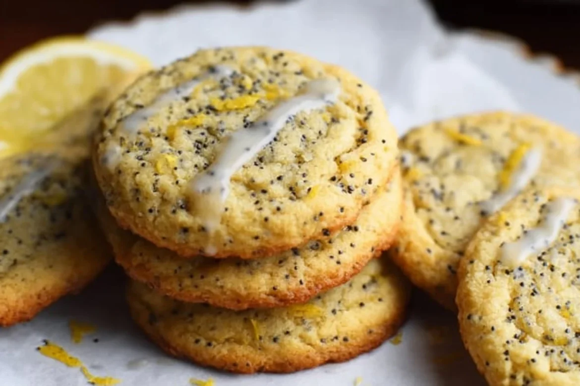 Freshly baked lemon poppy seed cookies on a white plate