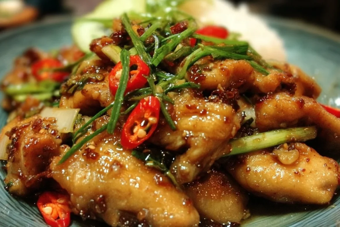 Lemongrass Chicken dish served with fresh herbs and vegetables