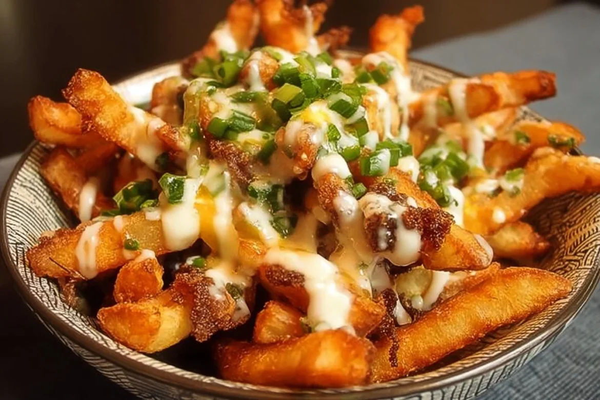 Delicious Louisiana Voodoo Fries topped with spicy seasonings and sauces.